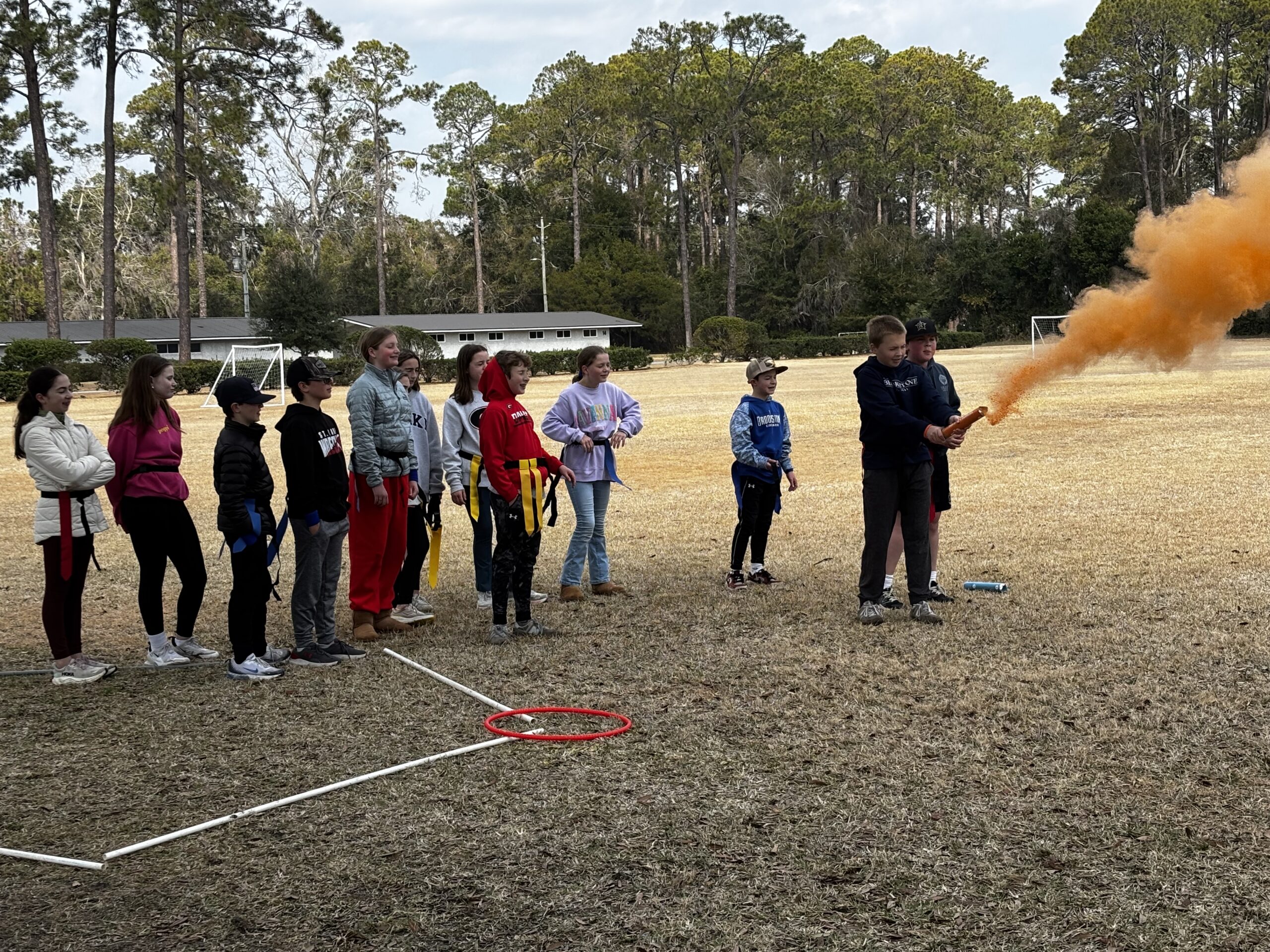 Sixth-grade Confirmation group participating in a retreat activity