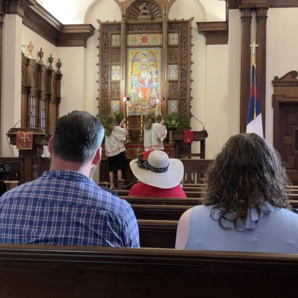 Acolytes leading 8:30 traditional worship in Illges Chapel