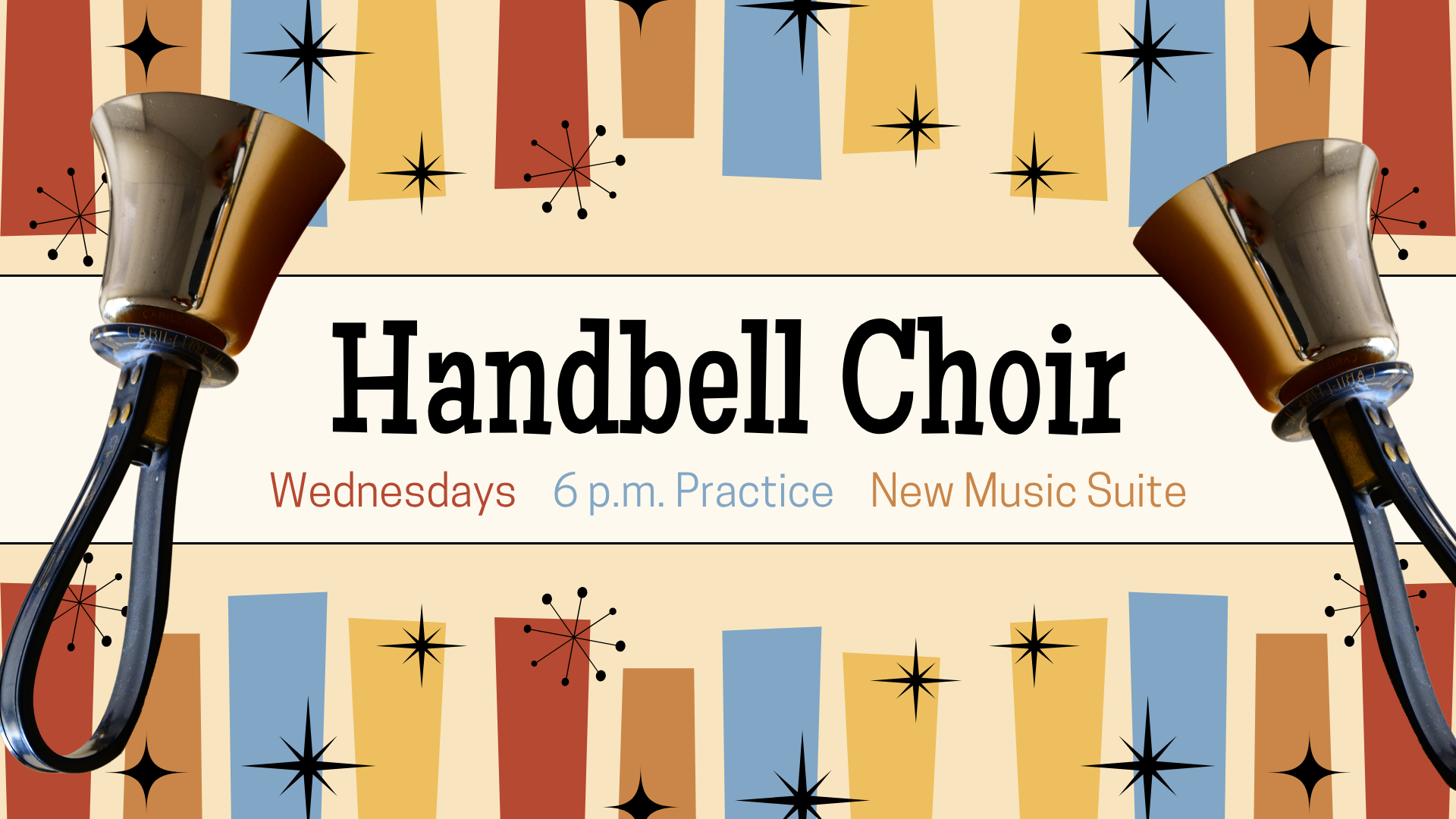 Handbell Choir practice, Wednesdays at 6 p.m. in the new Music Suite at St Paul Church.