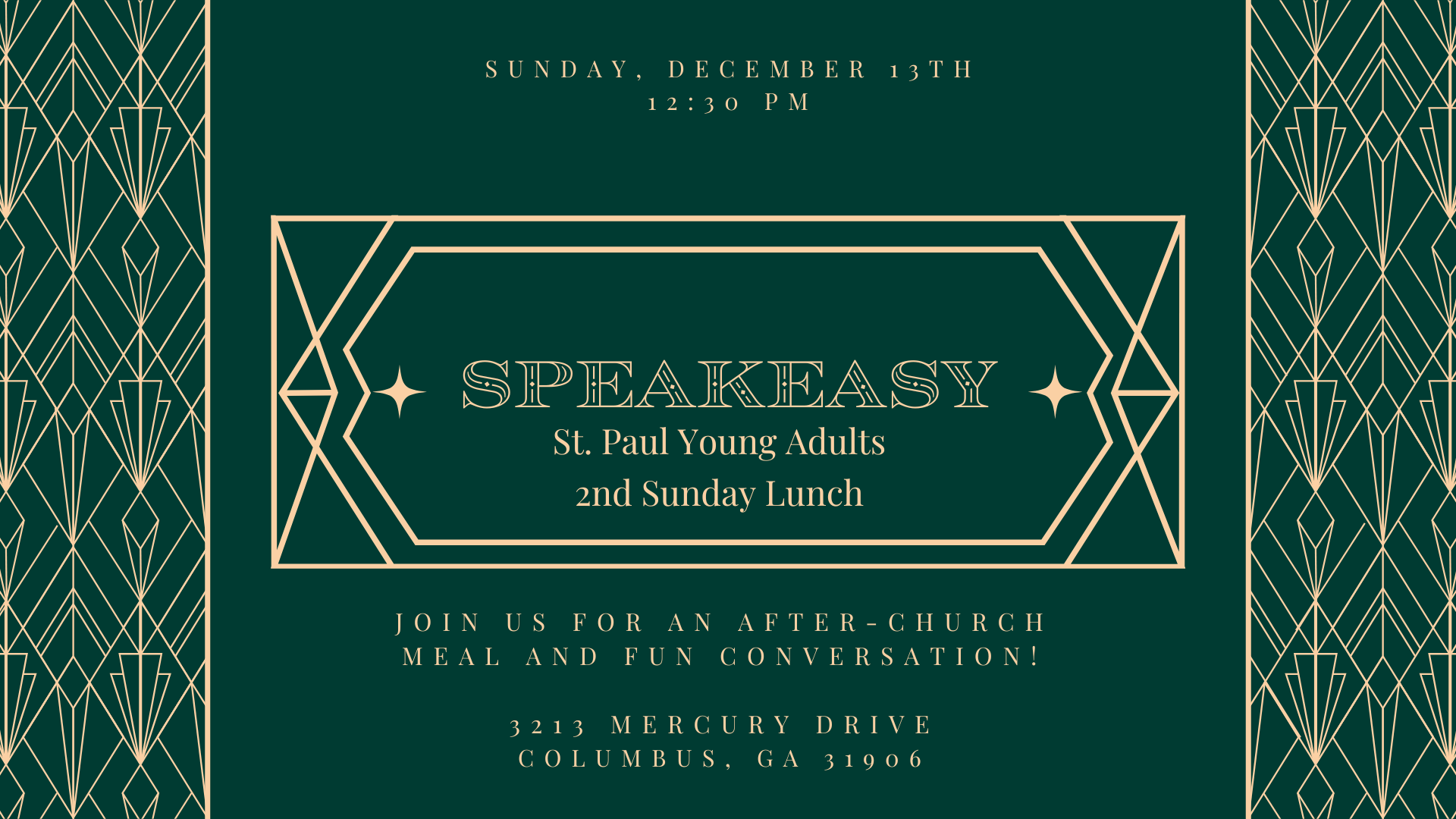 St Paul Young Adults Second Sunday Lunch at Speakeasy, December 13 at 12:30 p.m.