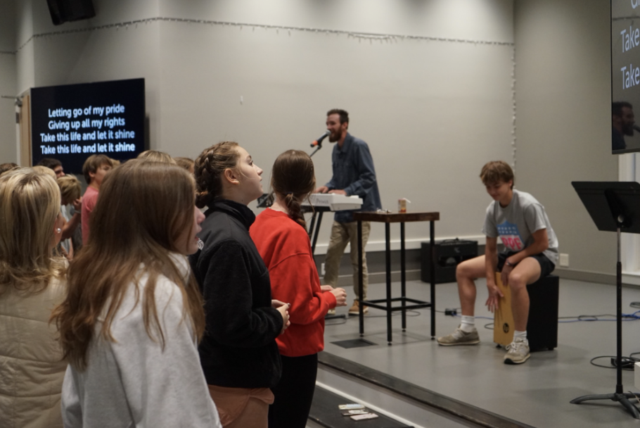 St Paul youth worshiping together on Sunday night